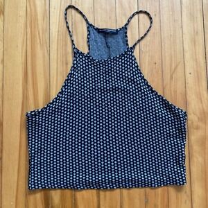 Brandy Melville Black White Diamond Geometric Halter Neck Racerback Crop Top OS